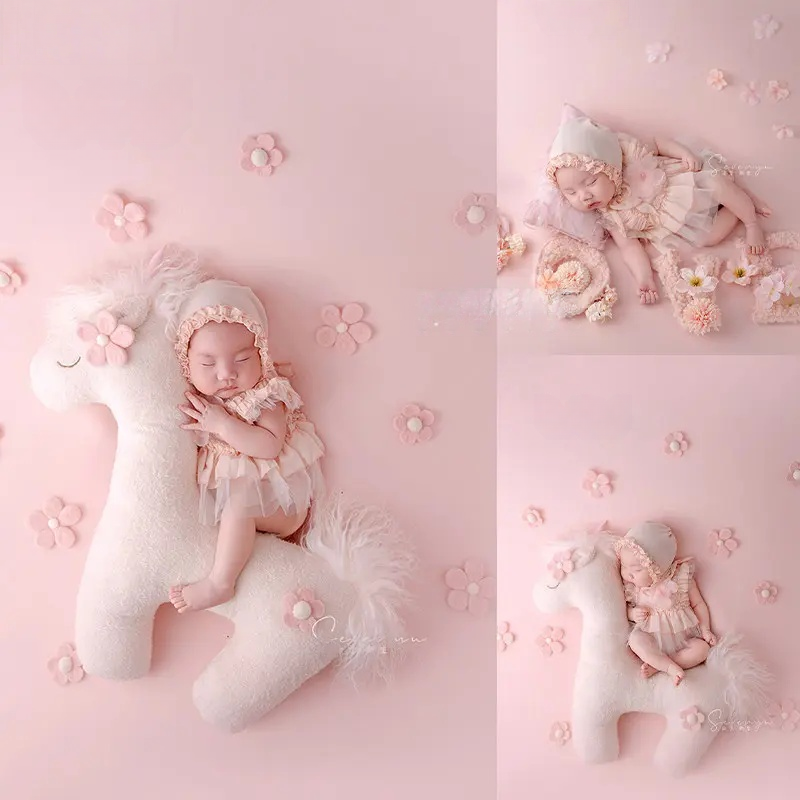 Pink Floral White Horse Theme Set - Romantic Newborn Photography Props - Image 2